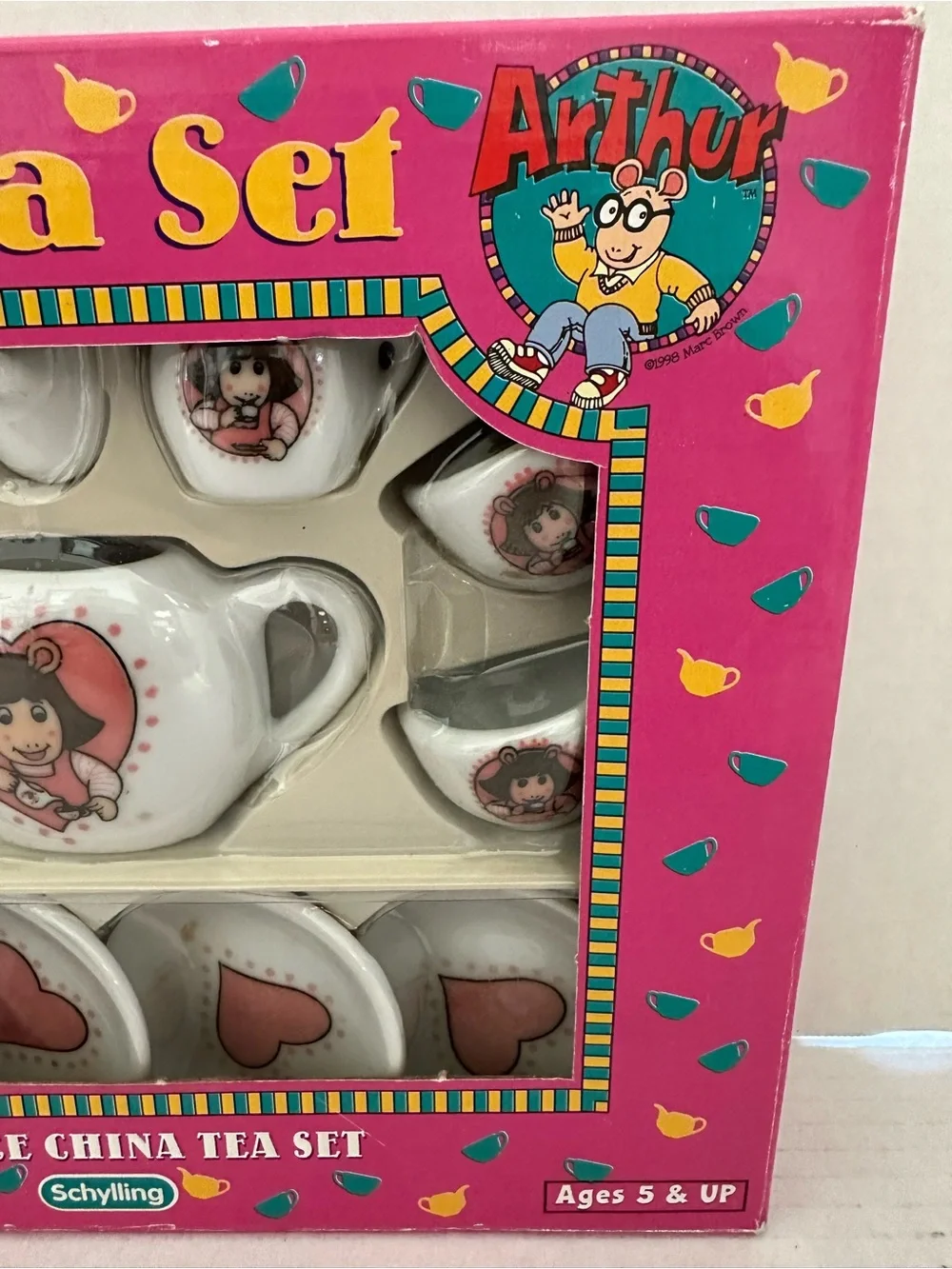 Arthur D.W. Pink 13-Piece Kids China Tea Set NIP #11